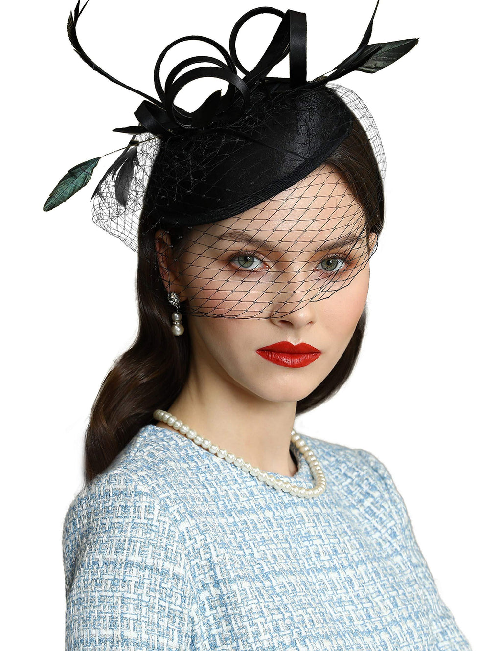 [Australia] - BABEYOND Tea Party Fascinator Hat Veil Kentucky Derby Fascinator Headband Pillbox Fascinators Hat for Cocktail Black 