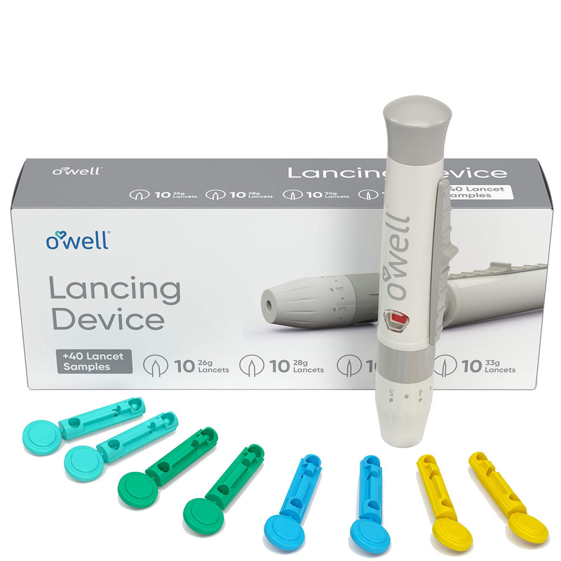 [Australia] - O’Well Painless Design Lancing Device + 40 Twist Top Lancets for Blood Glucose & Keto Testing | Lancing Kit Includes: 1 Adjustable Lancing Device + 10 of 26g, 28g, 30g & 33g Lancets (40 Lancets) 