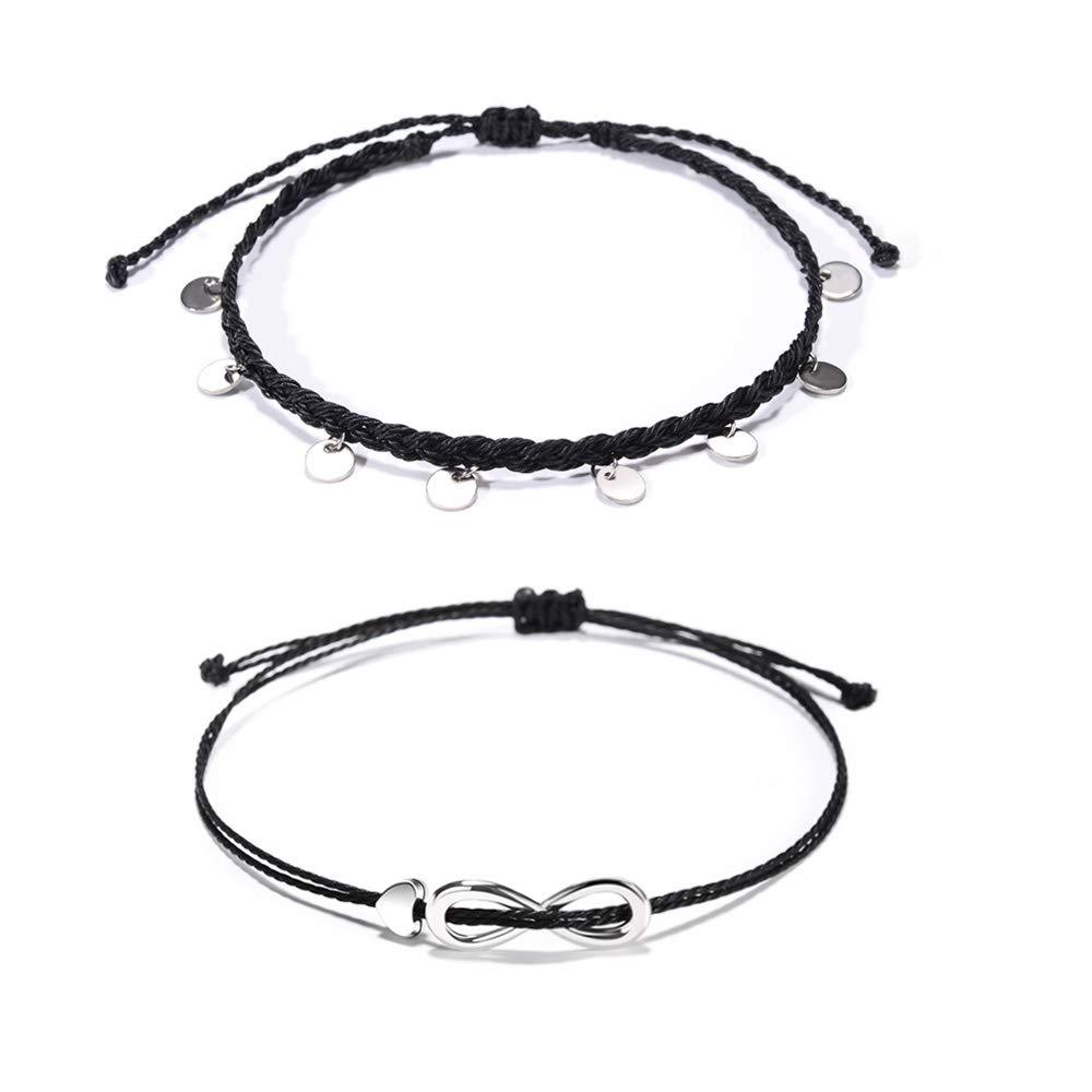 [Australia] - VU100 Boho Coin Anklets String Ankle Bracelets Waterproof Rope Charm Anklets Braided Beach Cute Friendship Foot Jewelry for Women Teen Girls A: infinity & Disc 