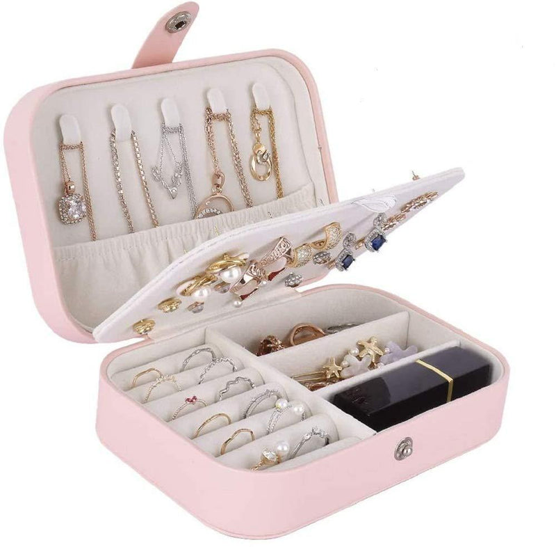 [Australia] - Jewelry Box Organizer, Small Two Layer Travel Jewelry Case Premium Faux Leather Jewelry Storage Holder for Women Girls Necklace Earring Ring(Pink) Pink 