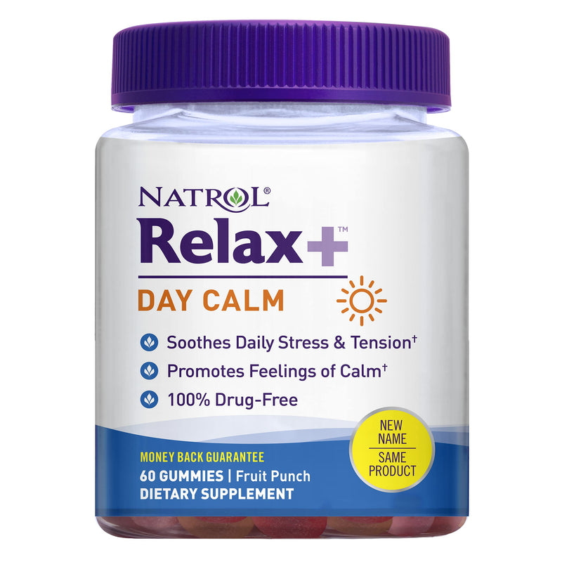 [Australia] - Natrol Relax+ Day Calm Daily Stress Relief Gummies, Fruit Punch Flavor, 60 Gummies Gummy 60 Count (Pack of 1) 