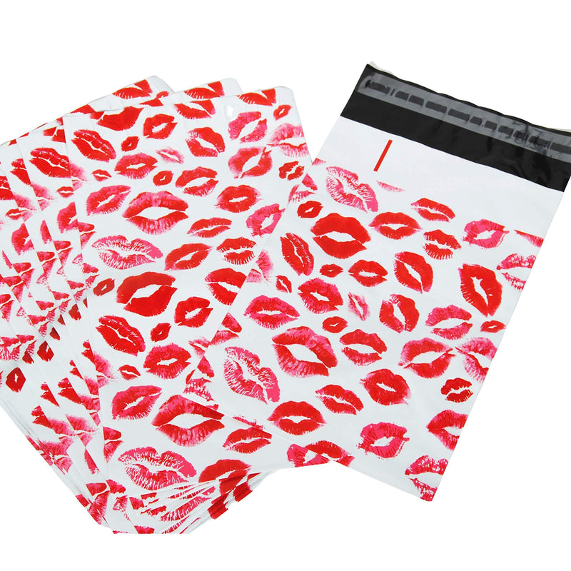 [Australia] - Lips Poly Mailers Red Kiss for Make Up Lip Gloss LipStick Self Sealing Envelope Wide Lip Print Waterproof Shipping | Pack of 25 | Size 10 x 6.75" inches 