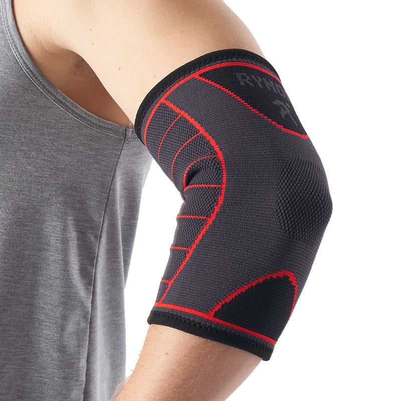 [Australia] - Rymora Fitness Elbow Brace- M, Compression Support Sleeve for Tendonitis, Tennis Elbow, Golf Elbow Treatment, Weightlifting & Weak Joints - Reduce Joint Pain During Any Activity! Single (Slate Grey) 