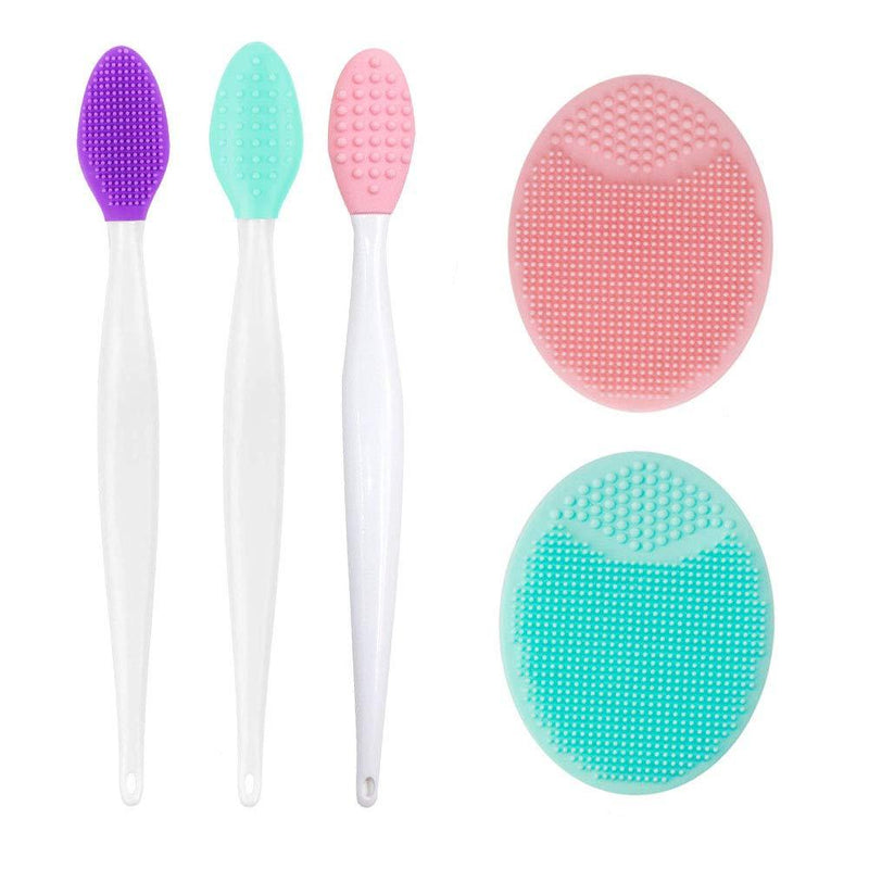 [Australia] - 3PCS Silicone Exfoliating Lip Brush 2 in 1 Double-Sided Soft Silicone Lip Brush & and 2PCS Silicone Facial Cleaning Brushes Pad for Smoother and Fuller Lip Appearance Cleanning Blackhead 