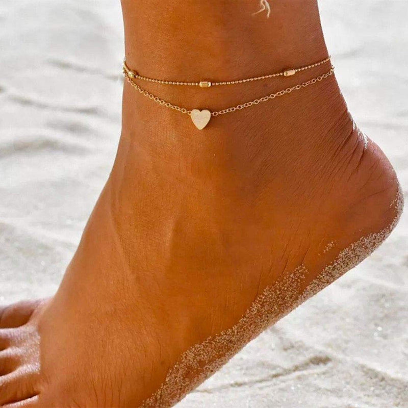 [Australia] - YienDoo Boho Multi-layer Anklets Simple Love Peach Heart Anklet Bracelet Charm Dainty Foot Jewelry for Women and Girls Summer Barefoot Beach Anklet (Gold) Gold 