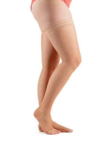 [Australia] - Actifi Women's Sheer 20-30 mmHg Compression Stockings, Thigh High, Open Toe, Firm Support Nude X-Large 