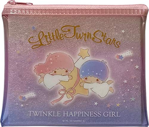 [Australia] - Sanrio Little Twin Stars Accessories Cosmetic Flat vinyl Mini pouch Zipper Case Bag 14×12cm (Happiness) 