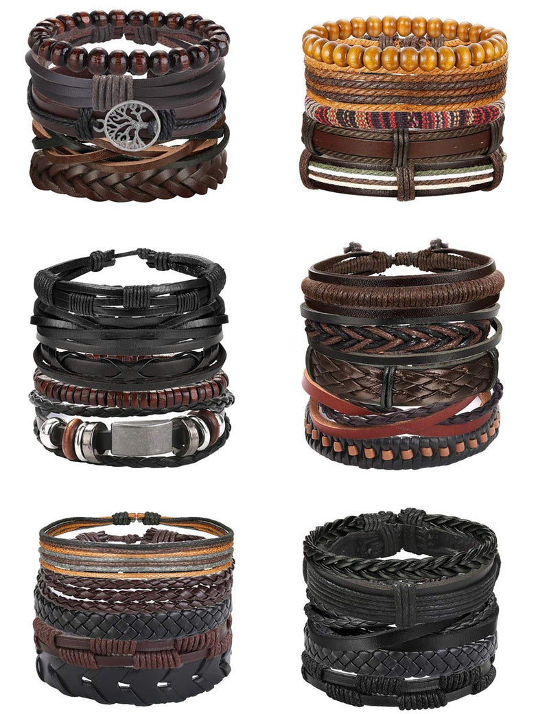 [Australia] - Florideco 30PCS Braided Leather Bracelets for Men Women Wrap Wood Beads Bracelet Woven Ethnic Tribal Rope Wristbands Bracelets Set Adjustable 