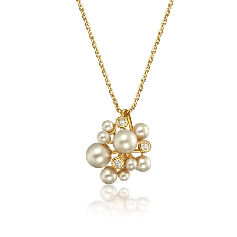 [Australia] - Pearls Pendant Necklace Crystal 18K Gold Plated Bloom Fireworks Shape Dainty Gorgeous Rhinestone Pearl Necklace for Women Girls 