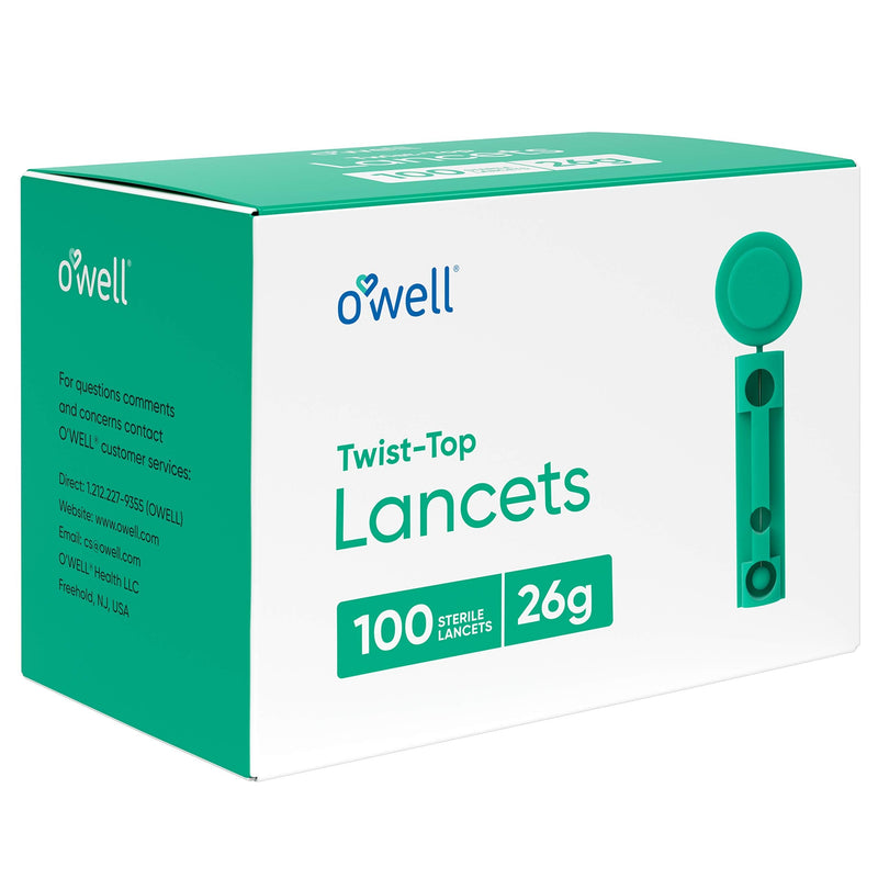 [Australia] - O’Well Twist Top Lancets 26 Gauge, 100 Count | Ultra Thick Needle Lancets for Blood Glucose & Keto Testing | Box of 100 Sterile Lancets 