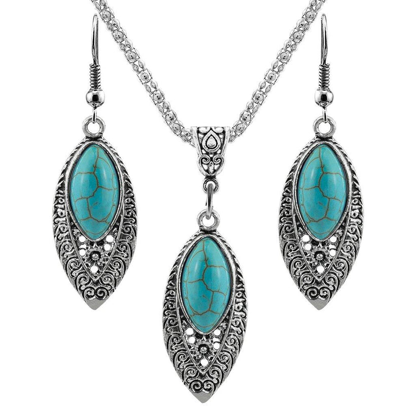 [Australia] - CCBFY Women's Retro Turquoise Rhinestone Earrings Necklace Jewelry Set Fashion Design L07 