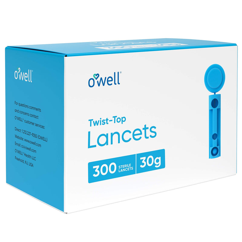 [Australia] - O’Well Twist Top Lancets 30 Gauge, 300 Count | Thin Needle Lancets for Blood Glucose & Keto Testing | Box of 300 Sterile Lancets 300 Count (Pack of 1) 