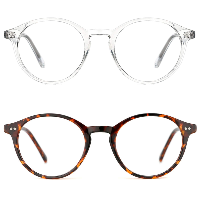 [Australia] - TIJN Blue Light Blocking Glasses Men Women Vintage Thick Round Rim Frame Eyeglasses 01(2pack)transparent/Tortoise 