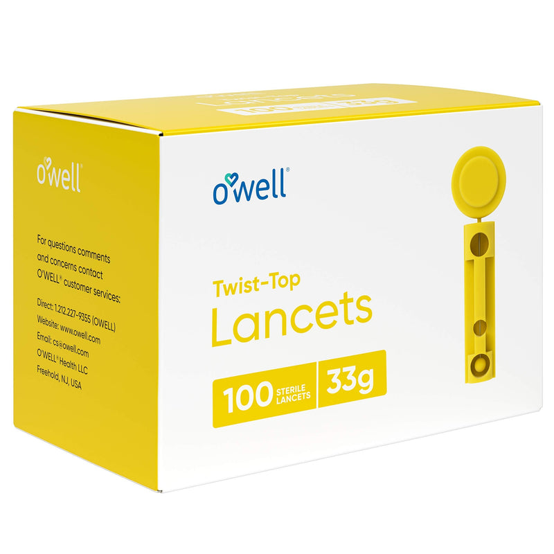 [Australia] - O’Well Twist Top Lancets 33 Gauge, 100 Count | Ultra Thin Needle Lancets for Blood Glucose & Keto Testing | Box of 100 Sterile Lancets 100 Count (Pack of 1) 