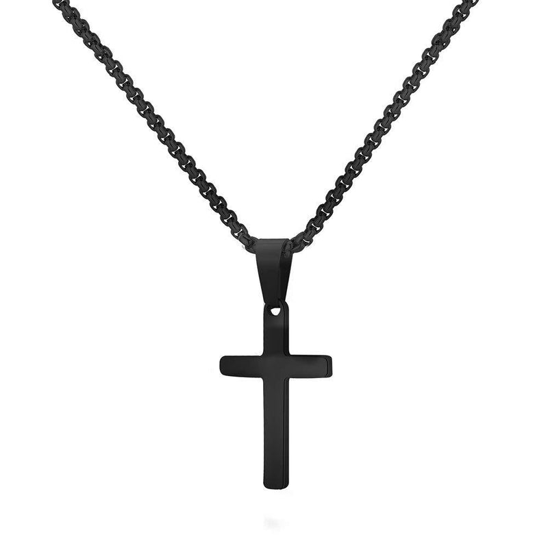 [Australia] - MONOZO Cross Necklace for Men, Stainless Steel Silver Gold Black Plain Cross Pendant Necklace Simple Jewelry Gifts, 16-24 Inches Chain 16.0 Inches Black: Cross Pendant 0.8"*0.4" 