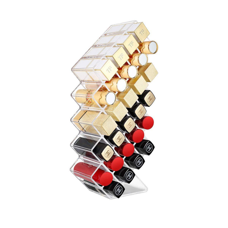 [Australia] - MoKo Lipstick Organizer, Acrylic Decorative Makeup Cosmetics Organizers and storage Display Case Box with 28 slots for Women Girls Bedroom Dressers Bathroom Beauty Supplies Vanity Desk-Top, Clear 