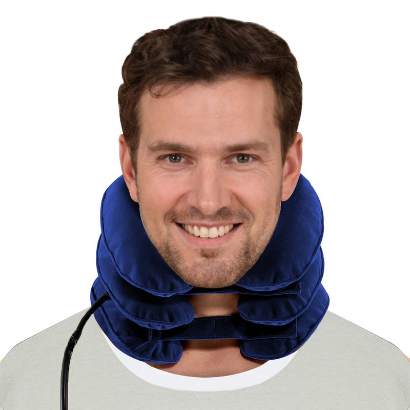 [Australia] - Cervical Neck Traction Device for Instant Neck Pain Relief - Inflatable & Adjustable Neck Stretcher Neck Support Brace, Best Neck Traction Pillow for Home Use Neck Decompression Blue 