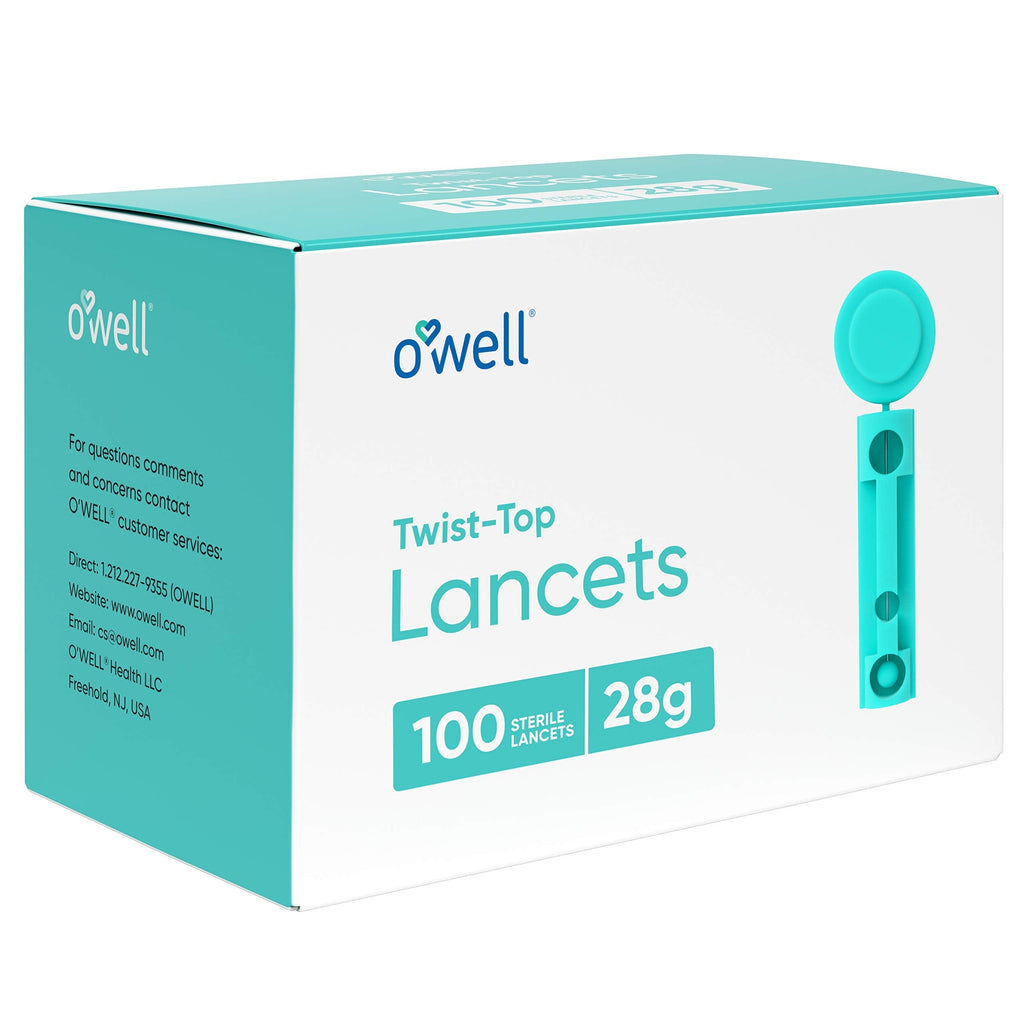[Australia] - O’Well Twist Top Lancets 28 Gauge, 100 Count | Thick Needle Lancets for Blood Glucose & Keto Testing | Box of 100 Sterile Lancets 100 Count (Pack of 1) 