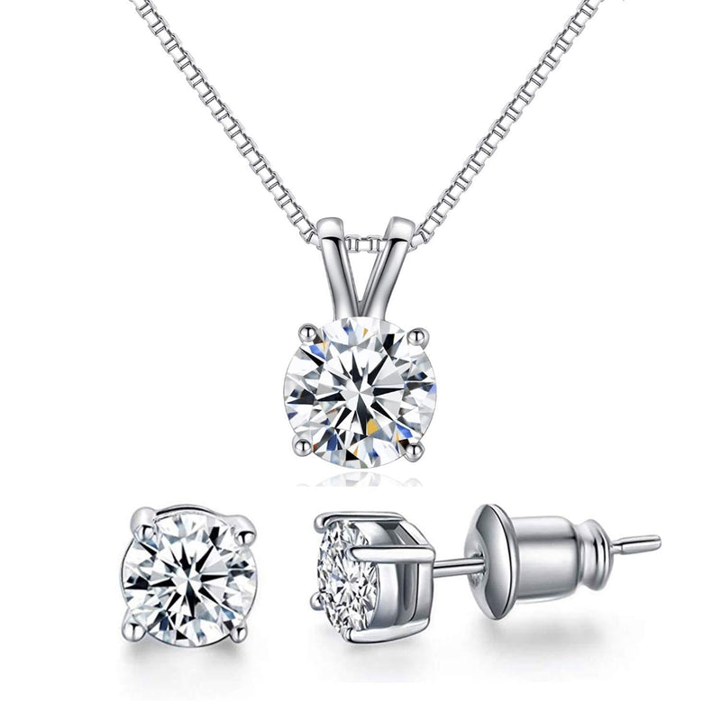 [Australia] - ZUYGG Cubic Zirconia Jewelry Set- 18k White Gold Plated Solitaire CZ Pendant Necklace and 0.5ct Stud Earrings for Women Jewlery set 