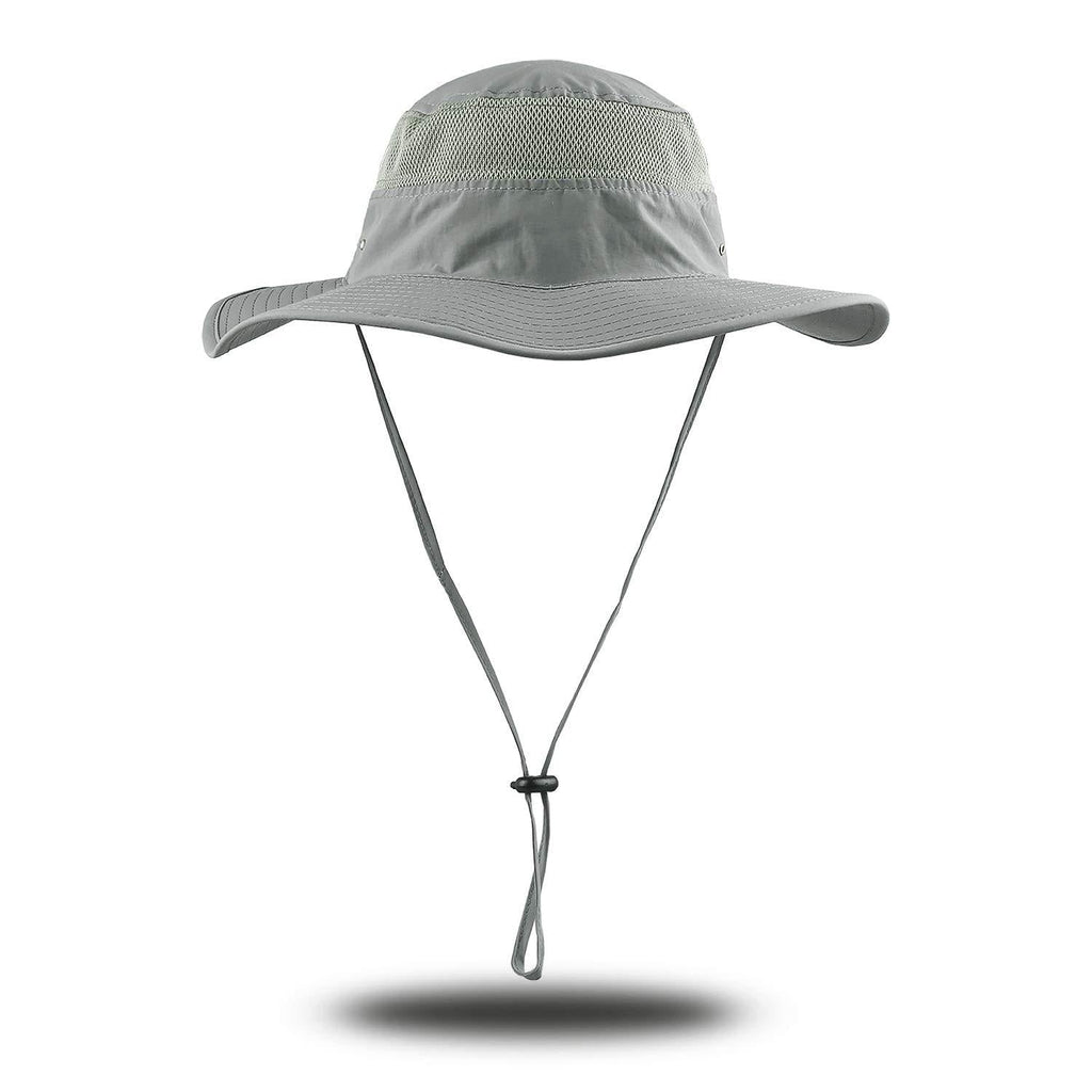 [Australia] - KRATARC Outdoors Sun Hat Fishing Cap Breathable Lightweight Wide Brim with Neck Drawstring for Men Women Unisex Light Grey 