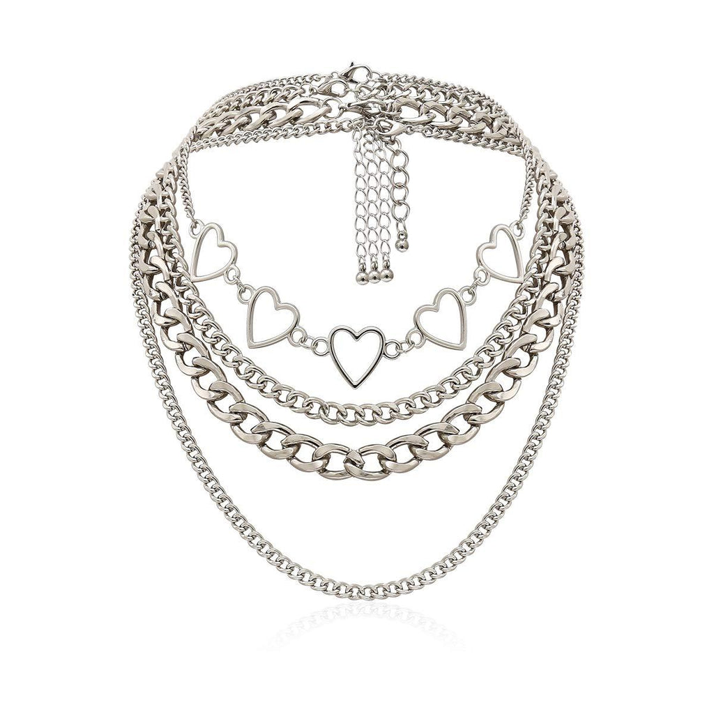[Australia] - Simple Hearts Necklace Lolita Choker Chain for Girls Women Layered Cuban Chunky Chain Necklace Chic Style Wedding Dress Jewelry (Silver 1) 