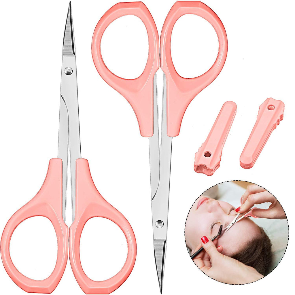 [Australia] - 2 Pack Curved Craft Scissors Small Scissors Beauty Eyebrow Scissors Stainless Steel Trimming Scissors for Eyebrow Eyelash Extensions, Facial Nose Hair, 4 Inch (Pink) Pink 