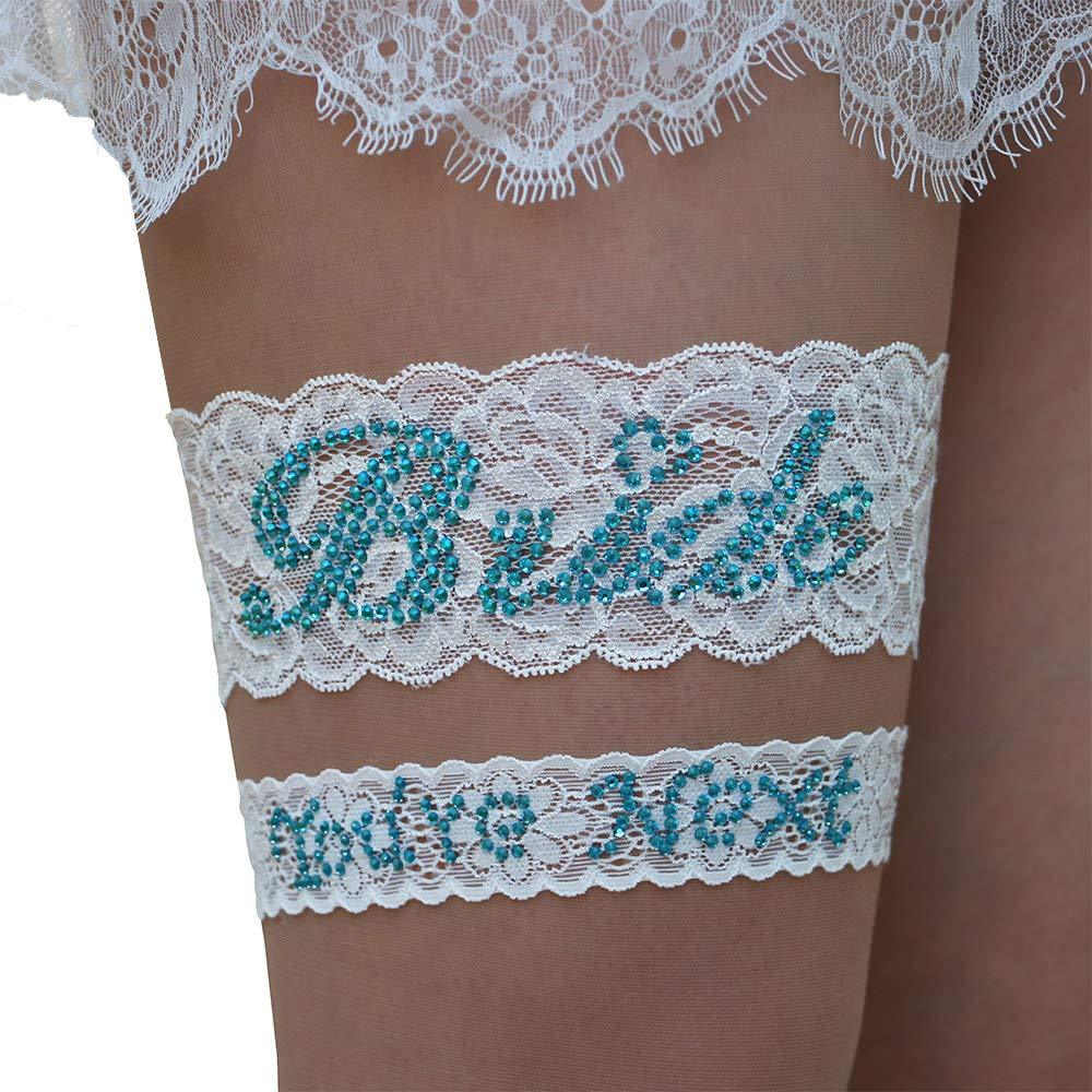 [Australia] - Bridal Garter Rhinestone Lace Garter Set Bridal Shower Wedding Garter For Something Blue White-blue XXL (19.5"-21.5") 