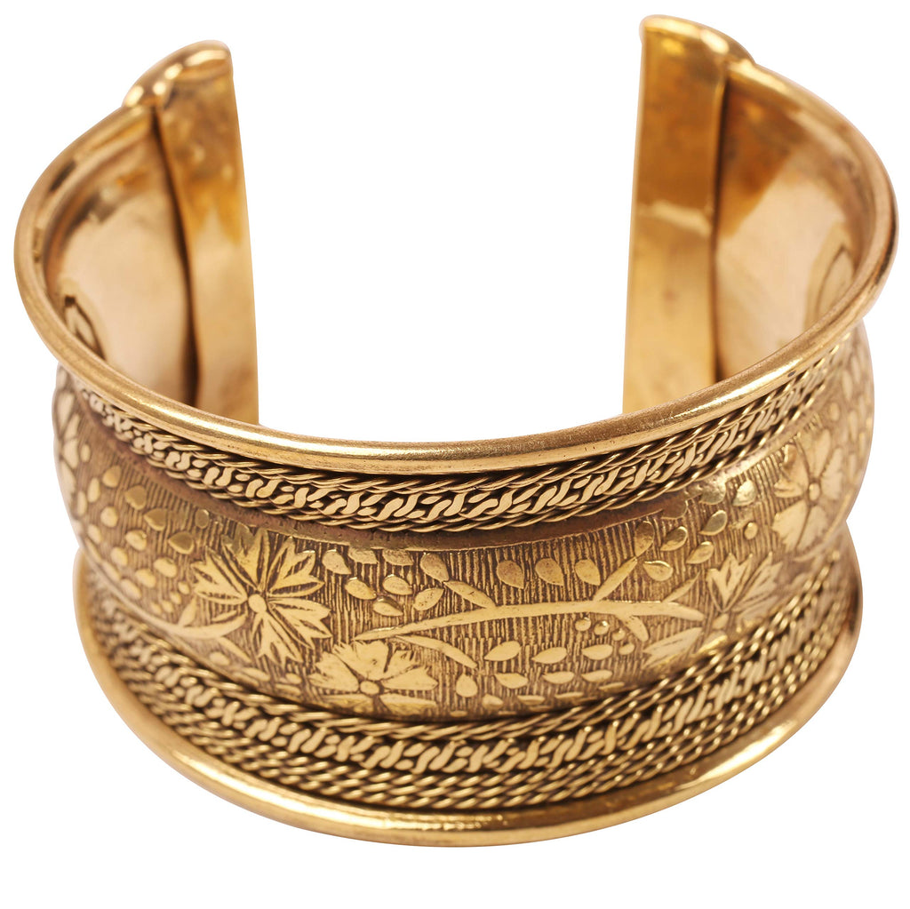 [Australia] - Touchstone Indian Bollywood Desire Brass Handcrafted Hammered Stylish Look Thick Wrist Enhancer Designer Jewelry Cuff Bracelet in Antique for Women Antique Gold 4 