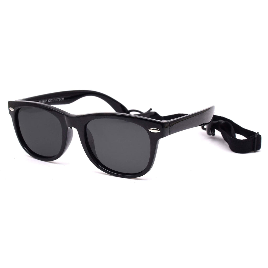 [Australia] - JUSLINK Flexible Polarized Baby Sunglasses for Toddler and Infant with Strap Age 0-3 Black 