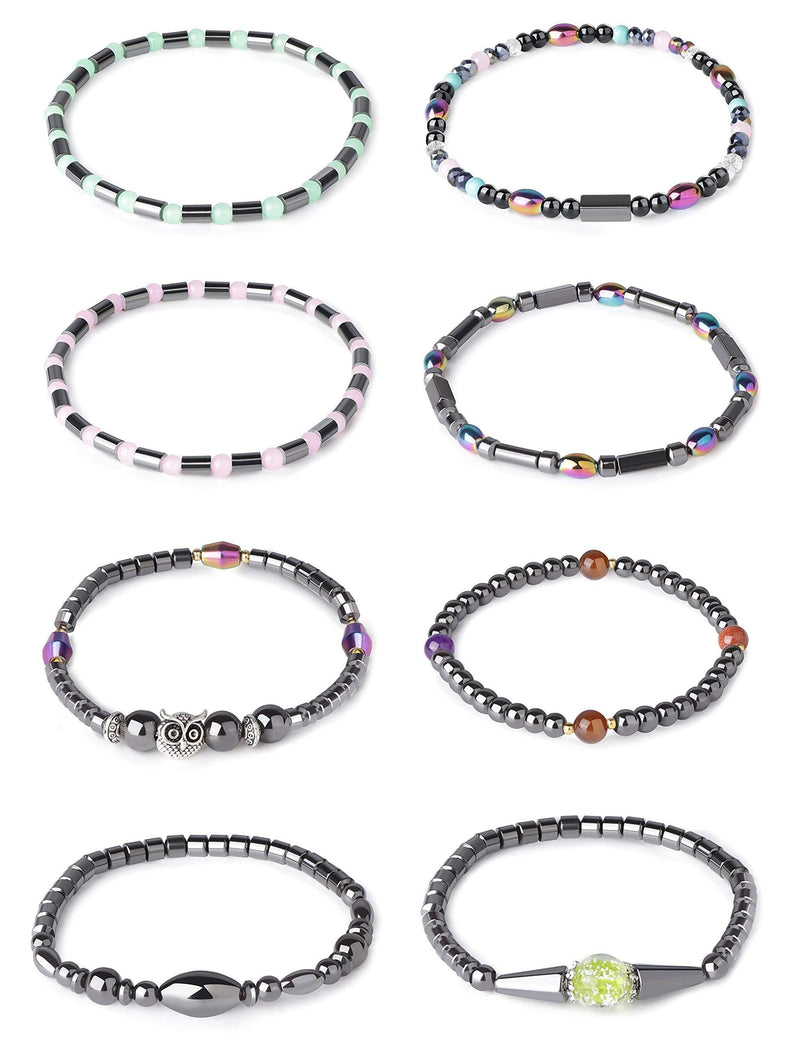 [Australia] - Jstyle 8Pcs Hematite Magnetic Anklets Set for Men Women Precious Natural Stones Magnetic Bracelet 