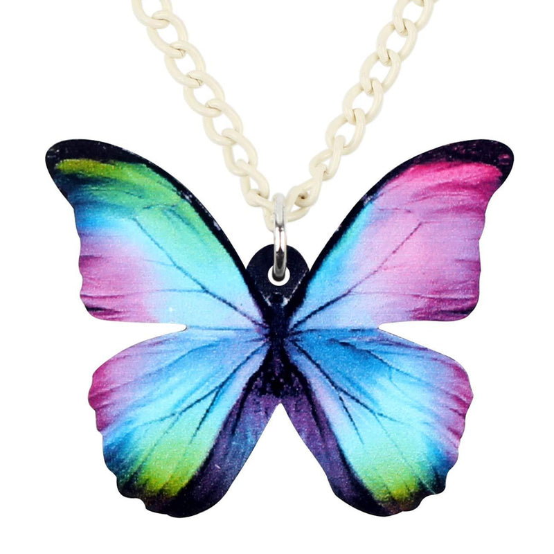 [Australia] - NEWEI Acrylic Floral Butterfly Necklace Chain Pendant Collar Fashion Summer Spring Insect Jewelry for Women Girl Gifts Charm Multicolor 