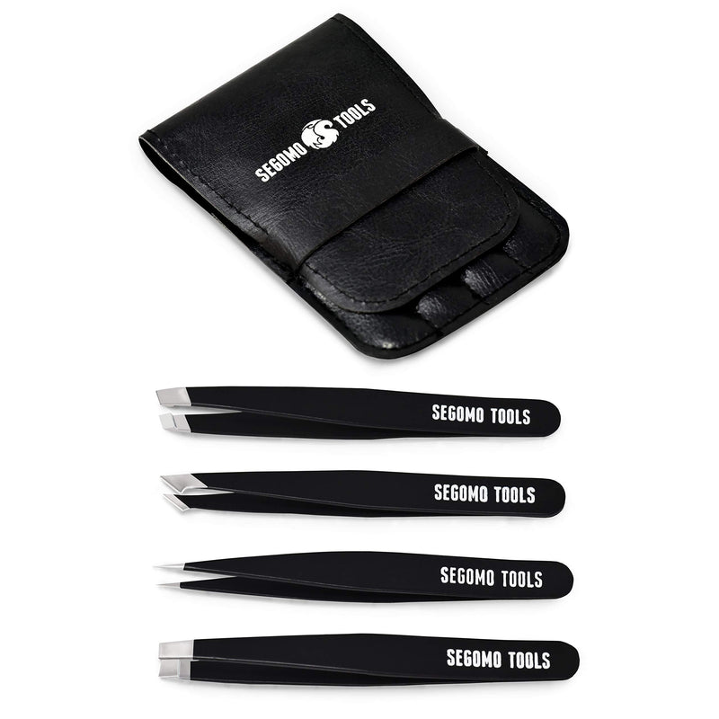 [Australia] - Segomo Tools 4 Piece Stainless Steel Flat, Angled, Pointed & Slant Tip Eyebrow Tweezer Set - TW004 