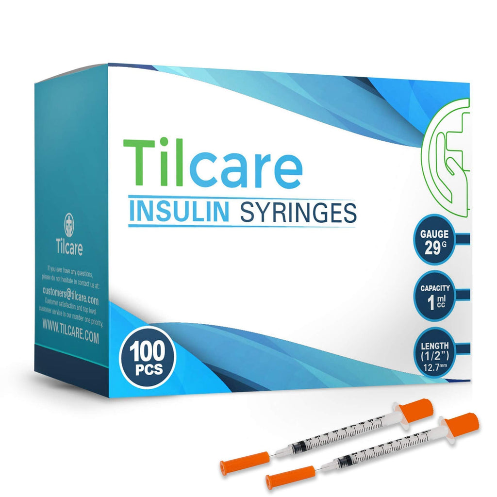 [Australia] - Tilcare Ultra-Fine Insulin Syringes with Needle 29G 1 cc 1/2 inch 12.7mm 100-Pack - Latex-Free Diabetic Syringes - Sterile Medical Syringe for Diabetes Individually Blister Packed for Your Safety 