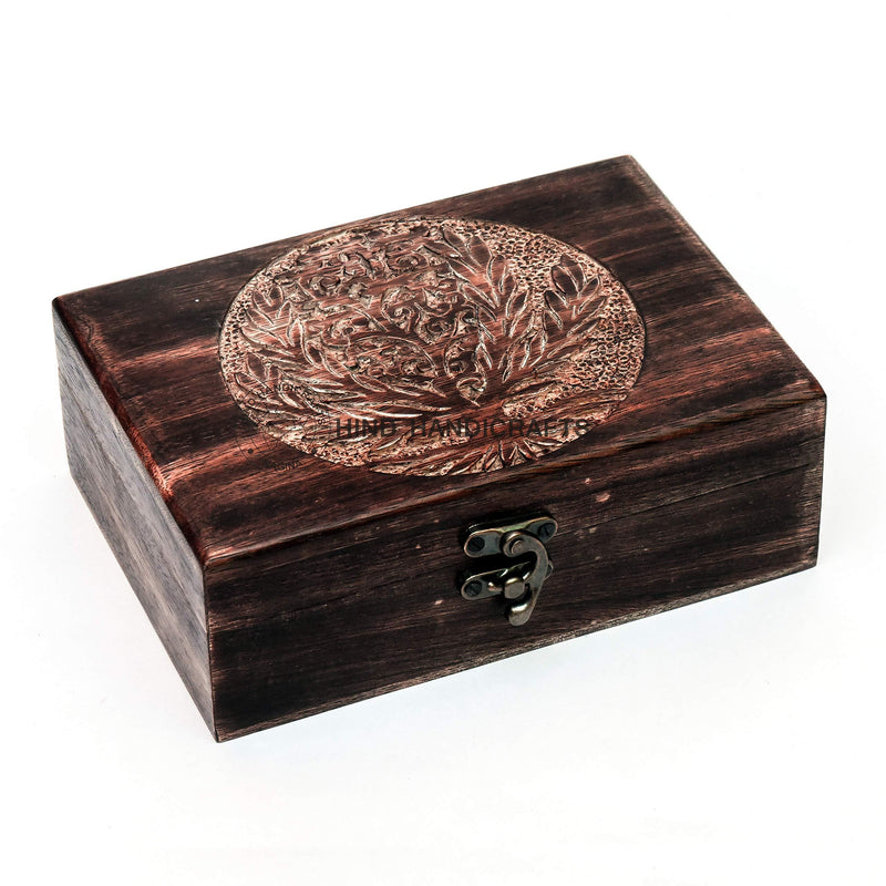 [Australia] - Antique Handmade Wooden Urn Tree of Life Engraving Handcarved Jewellery Box for Women-Men Jewel | Home Decor Accents | Decorative Boxes | Storage & Organiser (7 x 5.5 x 3.5 inches, Antique 3) 7 x 5.5 x 3.5 inches Tree 4 
