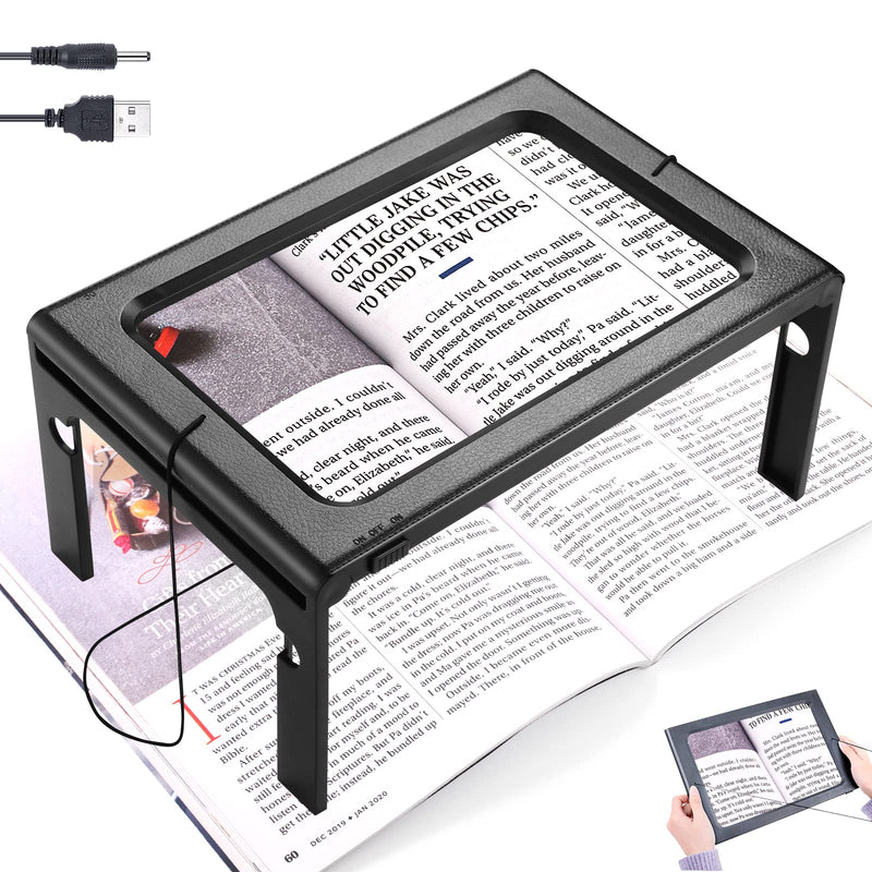 [Australia] - 3X Full Page Magnifying Glass Reading Magnifier with 6 LED Lights Handheld Hands-Free Magnifier with Stand & Lanyard PVC Material Ideal for Low Vision, Seniors, Reading Books, Newspapers 