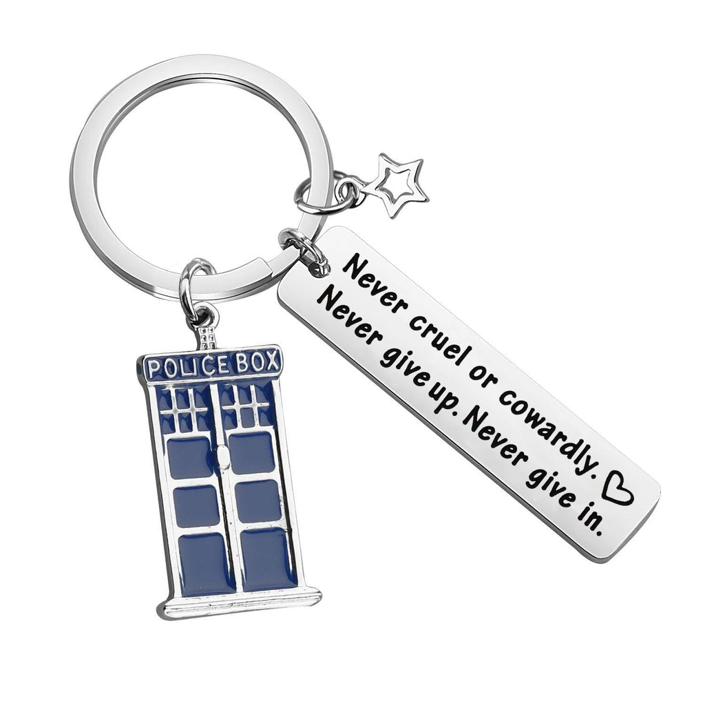 [Australia] - AKTAP Police Tardis Box Keychain Tardis Gift Never Cruel Or Cowardly Never Give Up Never Give in Movie Quote Jewelry for Fans 