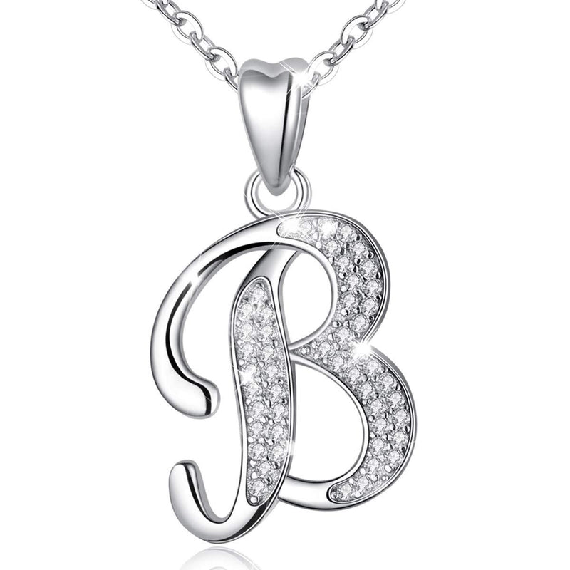 [Australia] - AEONSLOVE Sterling Silver Initial Necklaces for Women, 26 Letters Alphabet Personalized Charm Pendant Necklace with CZ with 18" Chain, Valentines Day Jewelry Gifts for Women Girls Mom B 