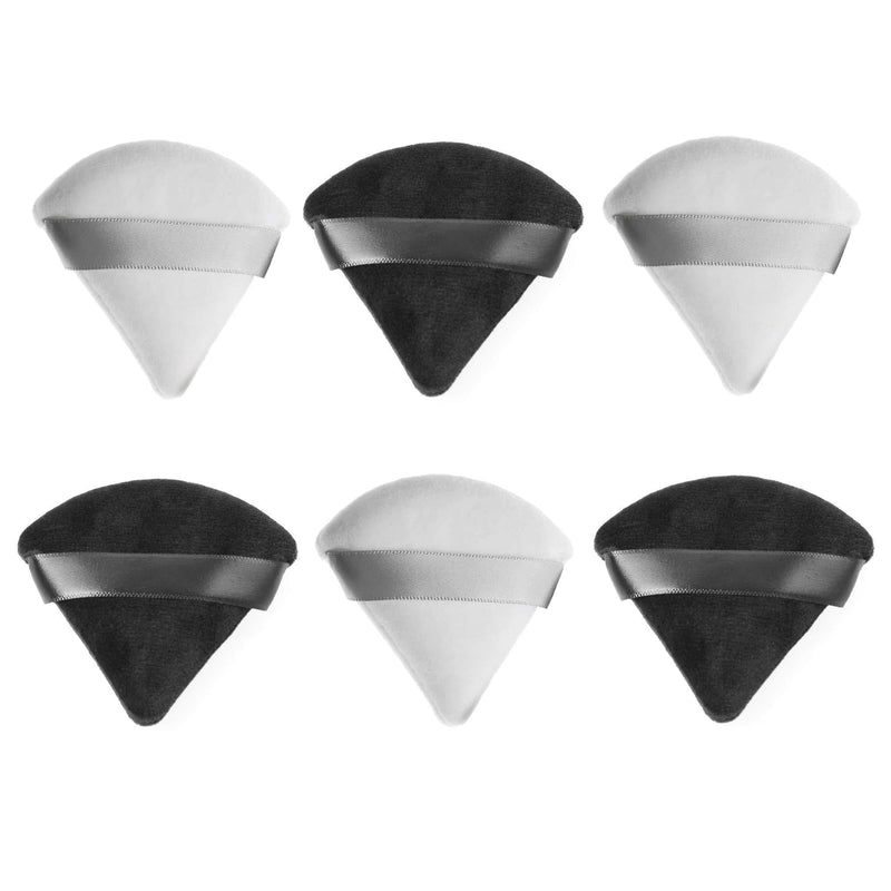 [Australia] - MOTZU 6 Pieces Pure Cotton Powder Puff, Made of Cotton Velour in Triangle Wedge Shape Designed for Contouring, Under Eyes and Corners, 2.76 inch Normal Size, with Strap, Makeup Tool For Cosmetic 