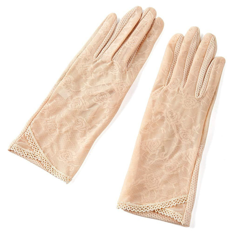 [Australia] - Women's Lace Gloves Sun Uv Protection Driving Gloves Touch Screen Cotton Anti-skid Gloves One Size Beige Lace New 
