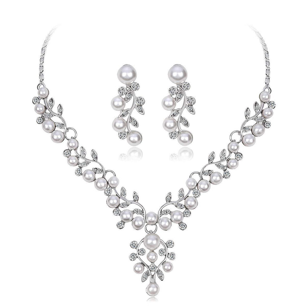 [Australia] - Uloveido Alloy Crystal Wedding Jewelry Sets for Brides Rhinestone Necklace and Drop Earrings Platinum Plated Y644 Y644-CA152 