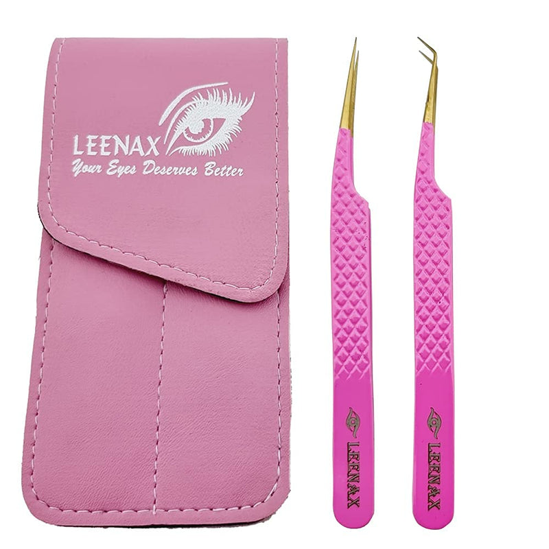[Australia] - LEENAX 2 Pcs Pink Stainless Steel Tweezers for Eyelash Extensions, Eyelash Extension Tweezers Set, Volume Tweezers, Lash Extension Precision Tweezers, Extension tweezers. 