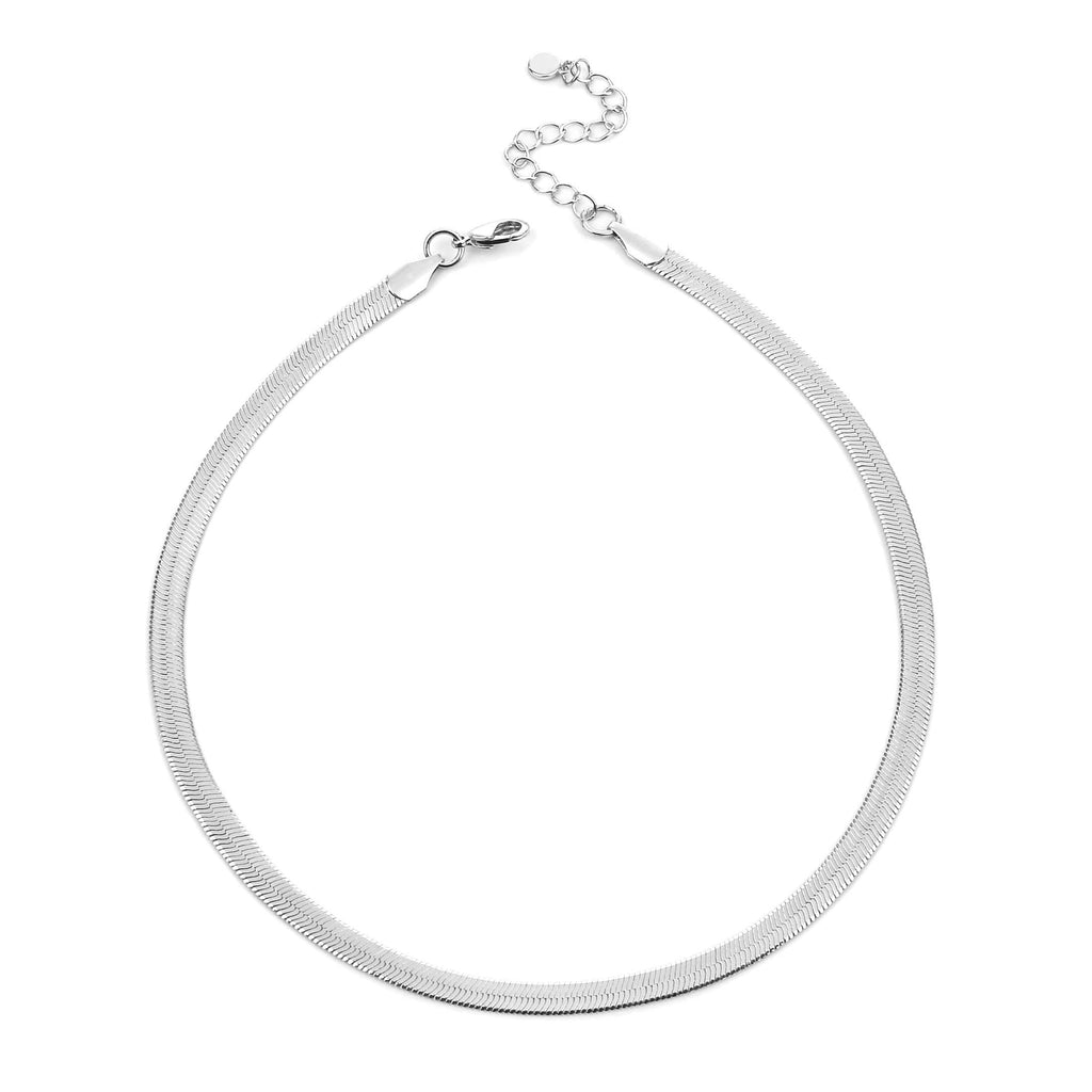 [Australia] - NUZON 14K Gold/Silver Plated Adjustable 5MM Flat Snake Chain Herringbone Choker Necklace Simple Dainty Jewelry for Women 14'' Silver Snake Chain 