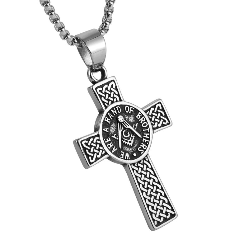 [Australia] - AsAlways Stainless Steel Freemason Symbol Masonic Eternal Celtic Cross Irish Knot Pendant Necklace, 22+2"Link Chain, 