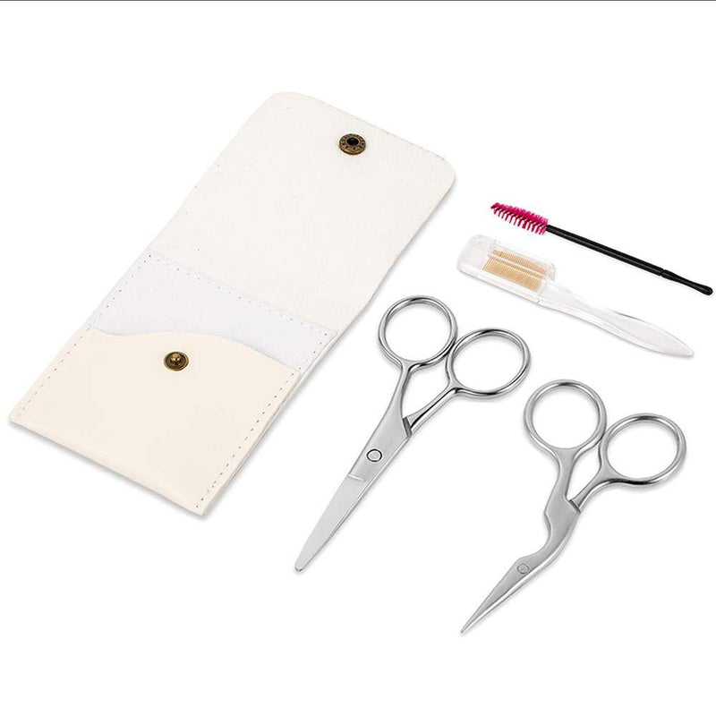 [Australia] - Nose Hair Scissors+Curved Stainless Steel Brow Shaping Scissors (3.5 In) and Spoolie Brush (4 In) with White Case - Perfect for Eyebrow Grooming, Shaping and Trimming 