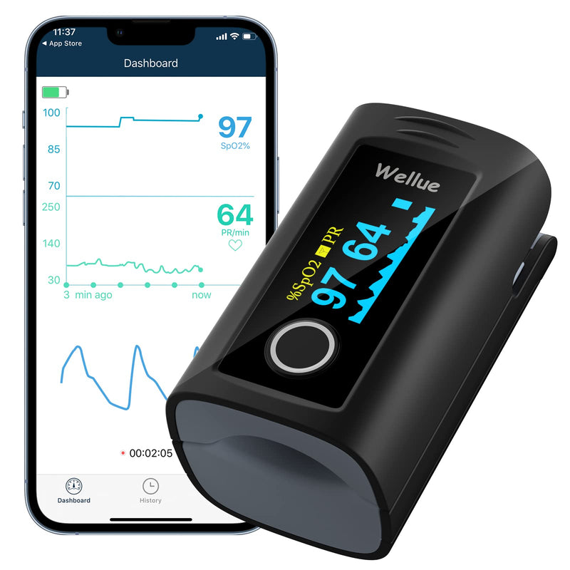 [Australia] - Wellue Bluetooth Pulse Oximeter Fingertip PC-60FW, Blood Oxygen Saturation Monitor with Free APP, Batteries, Carry Bag & Lanyard 