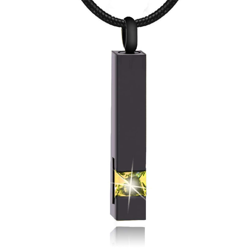 [Australia] - LYFML Crystal Cremation Jewelry Urn Cube Memorial Ashes Necklace Pendant Keepsake, Black Birthstone Series Yellow 