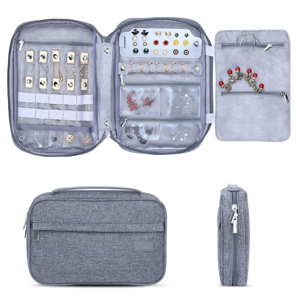 [Australia] - Langwolf Travel Jewelry Organizer Bag Portable Jewelry Storage Case for Necklace, Earrings, Rings, Brooches, Bracelet Grey 