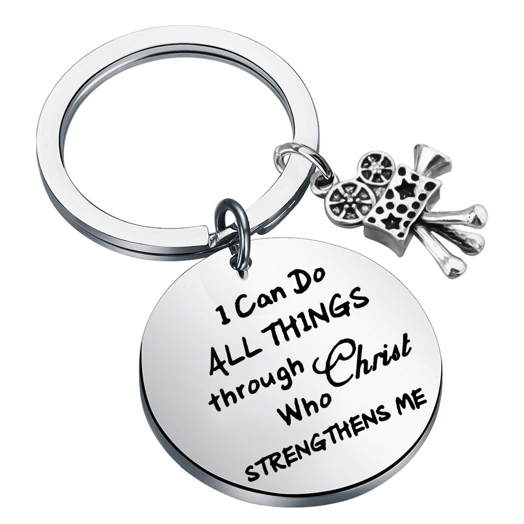 [Australia] - LQRI Movie Camera Keychain Film Director Gift Filmmaker Gift Film Student Graduation Gift I Can Do All Things Through Christ Who Strengthens Me Film Keyring Gift sliver 