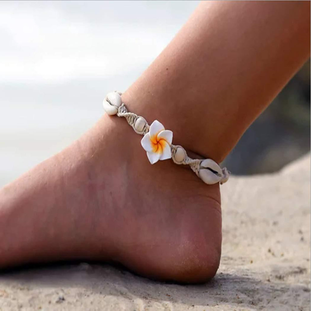 [Australia] - Jeweky Boho Flower Anklets White Shell Ankle Bracelets Chain Beach Foot Jewelry for Women and Girls 
