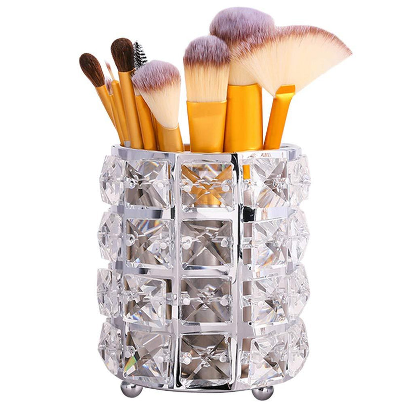 [Australia] - Tasybox Crystal Makeup Brush Holder Organizer, Handcrafted Cosmetics Brushes Cup Storage Solution (Silver) Silver 